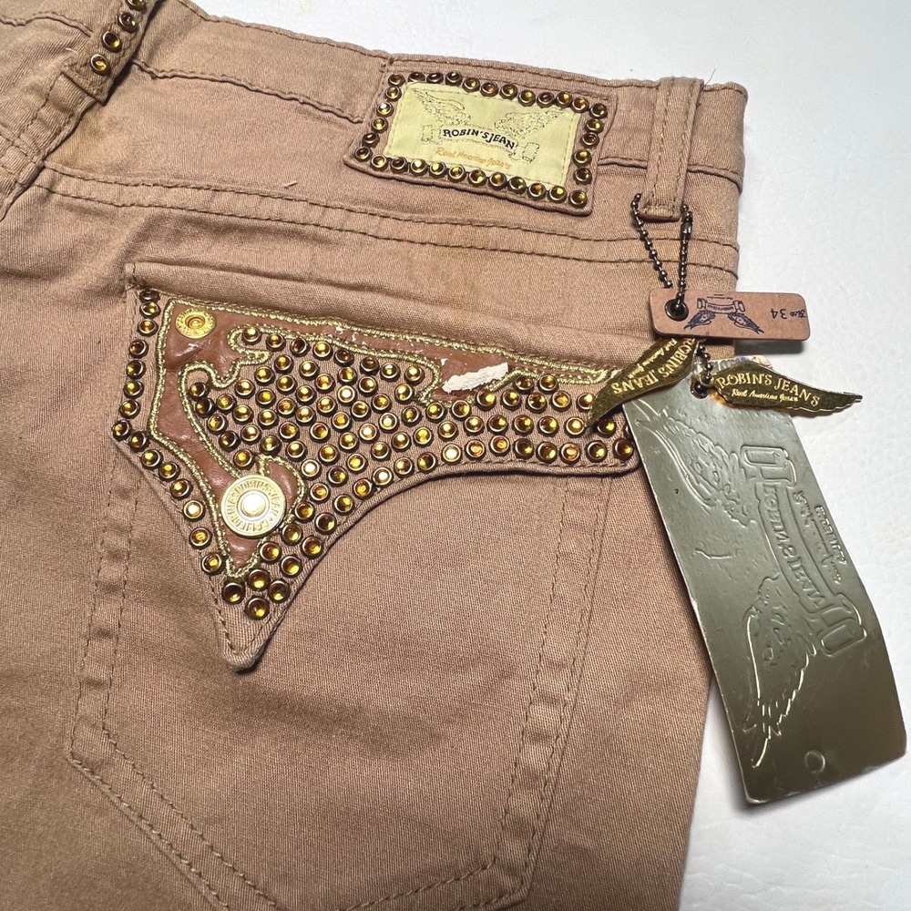 Robins Jean Women Pants 34 Taupe Slim Bootcut Studded USA MSRP $498 New Defects - Picture 8 of 16
